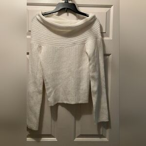 Divided H&M Off-Shoulder White Sweater Fuzzy Fleece